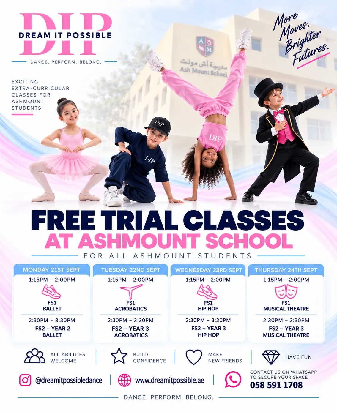 Free trial classes poster for Ashmount School students