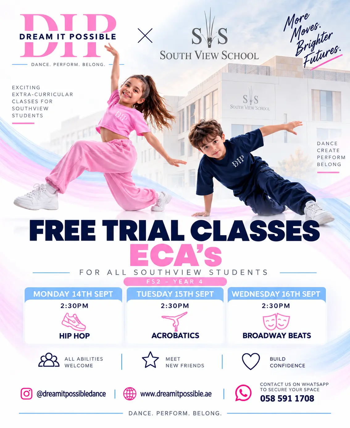 Free trial classes poster for Southview School